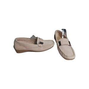 PIERRO MASETTI Kiowa Blush Pink Suede Leather Moc Loafers Size 7.5 US 38 EU